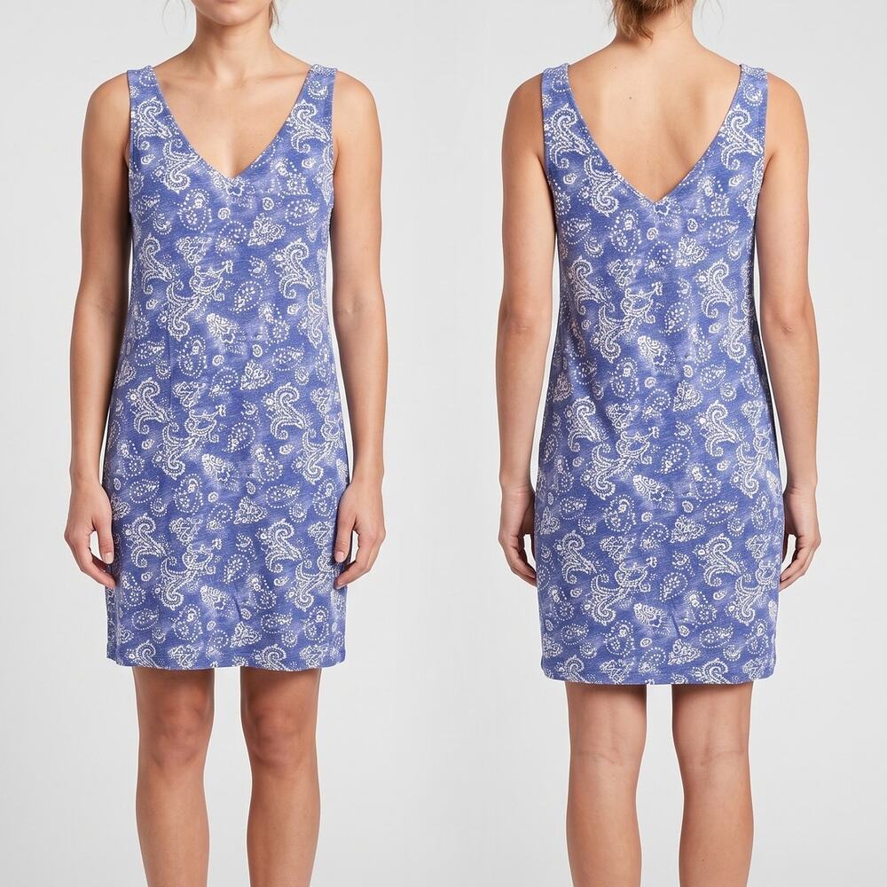 Lauren Ralph Lauren Small Blue White Paisley Print Sleeveless V Neck Shift Dress
